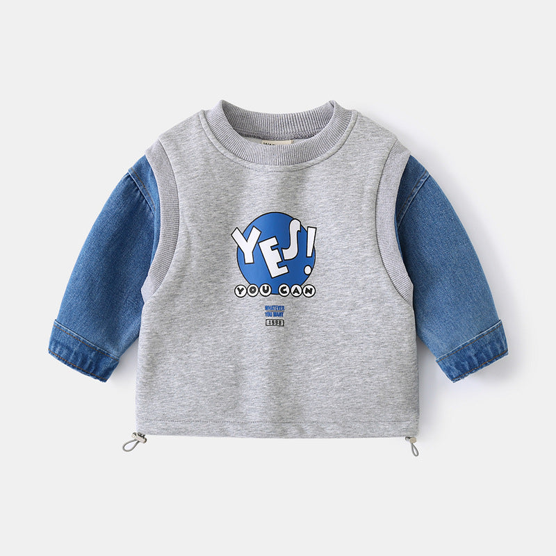 18months-6years Toddler Boy Thickened Sweater Fake Two-Piece Jacket Boy Pullover - PrettyKid