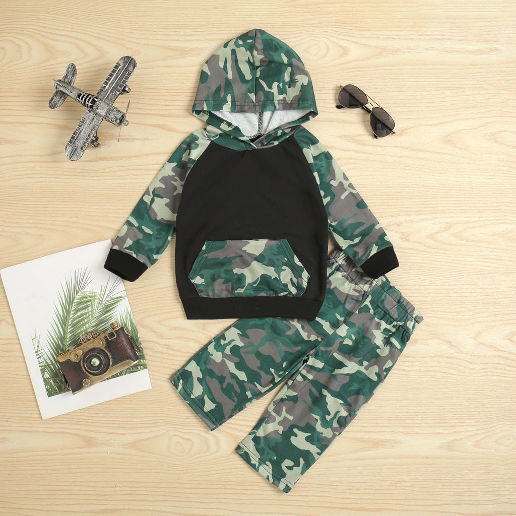 Camouflage Hoodie Sweatshirt And Sweatpants Toddler Boy Outfit Sets - PrettyKid