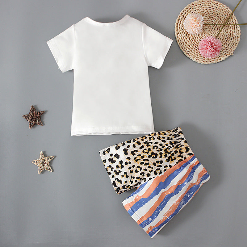 Boy Independence Day Printed T-Shirt And Leopard Print Colorblock Shorts Toddler Boy Sets - PrettyKid