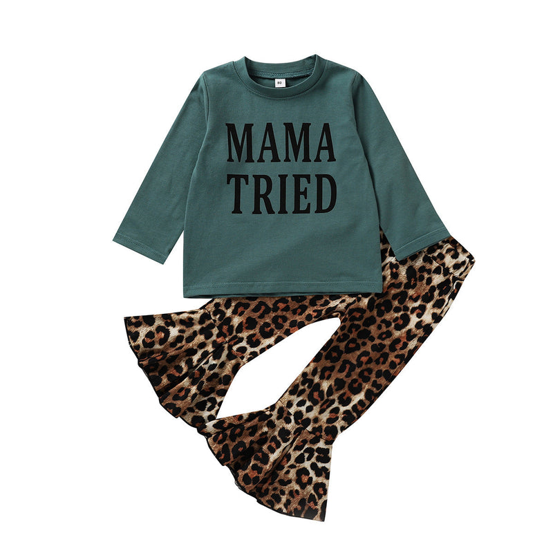 2-Pieces Baby Girl MAMA TRIED Tunic Leopard Print Flared Pants Sets Children's Wholesale Boutique Clothing - PrettyKid