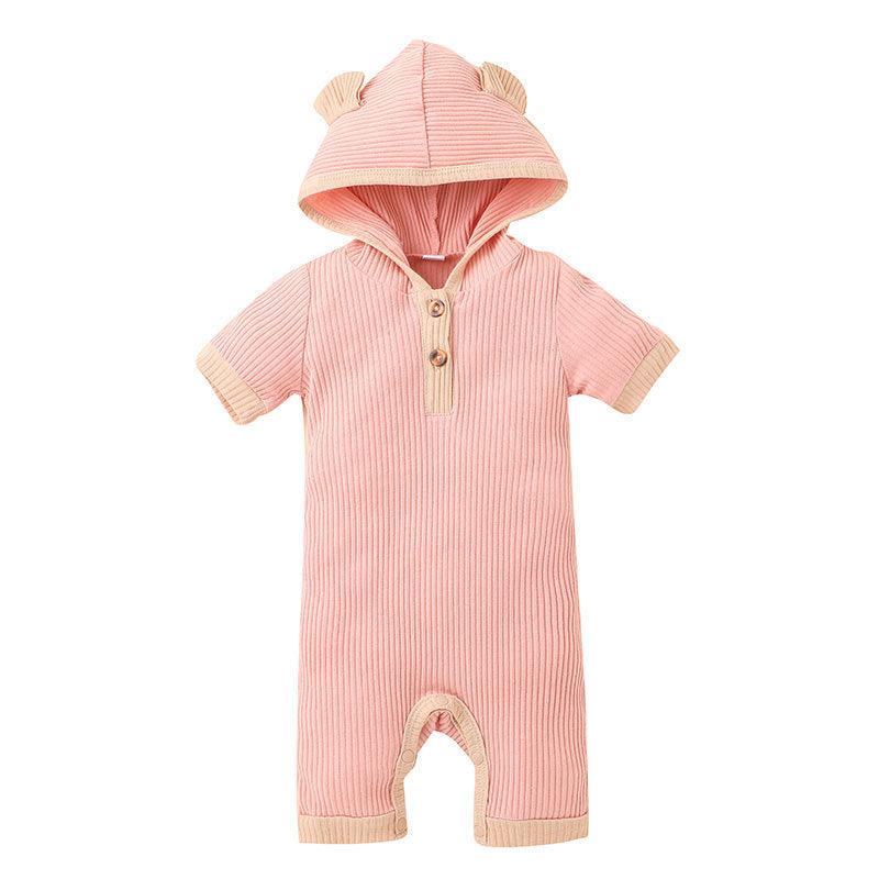 Colorblock Ribbed Hooded Bodysuit Baby Rompers Wholesale - PrettyKid