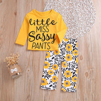 Baby Girl Letter Print T-Shirt And Flower Print Pants Two Piece Baby Sets - PrettyKid