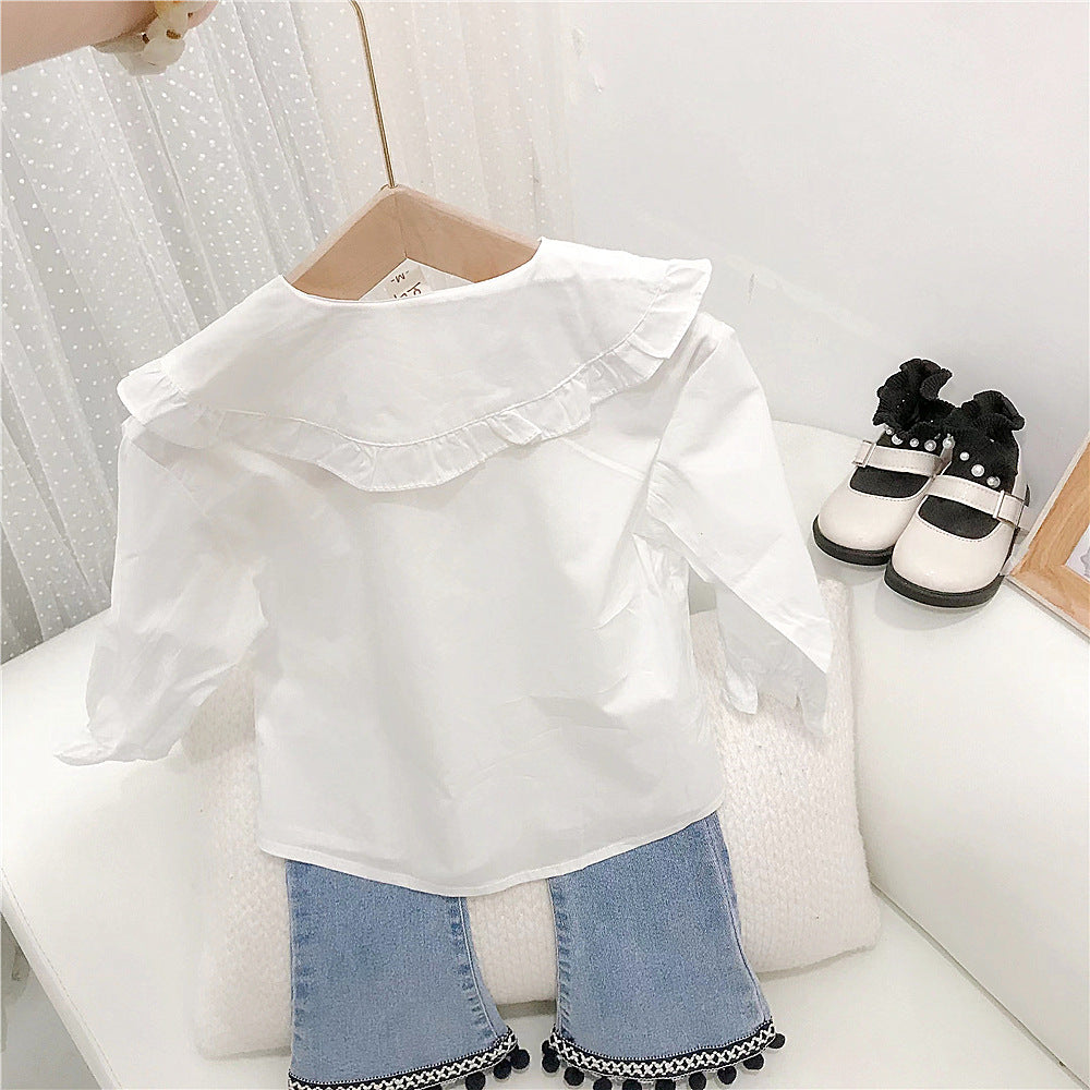 18M-6Y Toddler Girls Tops Sale Embroidered Floral Sweet Ruffle Shirt Wholesale Girls Fashion Clothes - PrettyKid