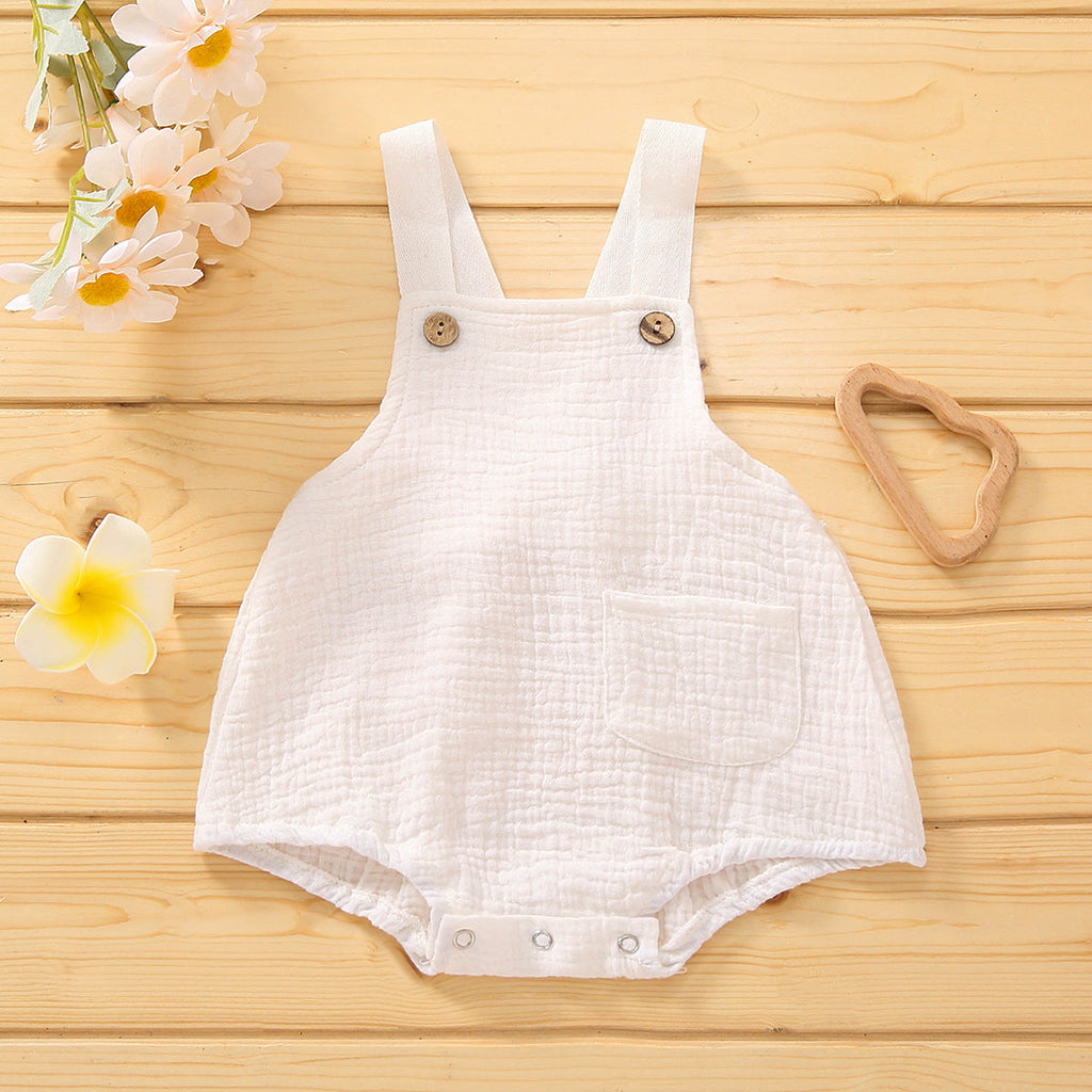Baby Girls Solid Color Muslin Supender Bodysuit Bulk Baby Clothes - PrettyKid