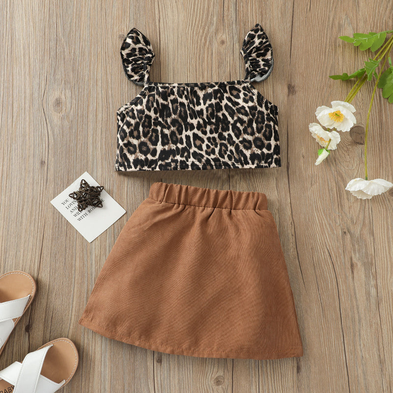 18months-6years Baby Toddler Girl Sets Leopard Print Corduroy Skirt 2-Piece Set Summer Set Girls Suit - PrettyKid
