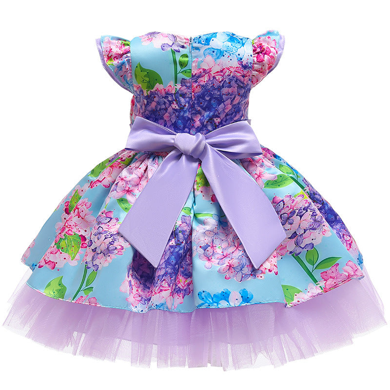 Butterfly Flower Flutter Sleeve Kid Girls Christmas Dress - PrettyKid