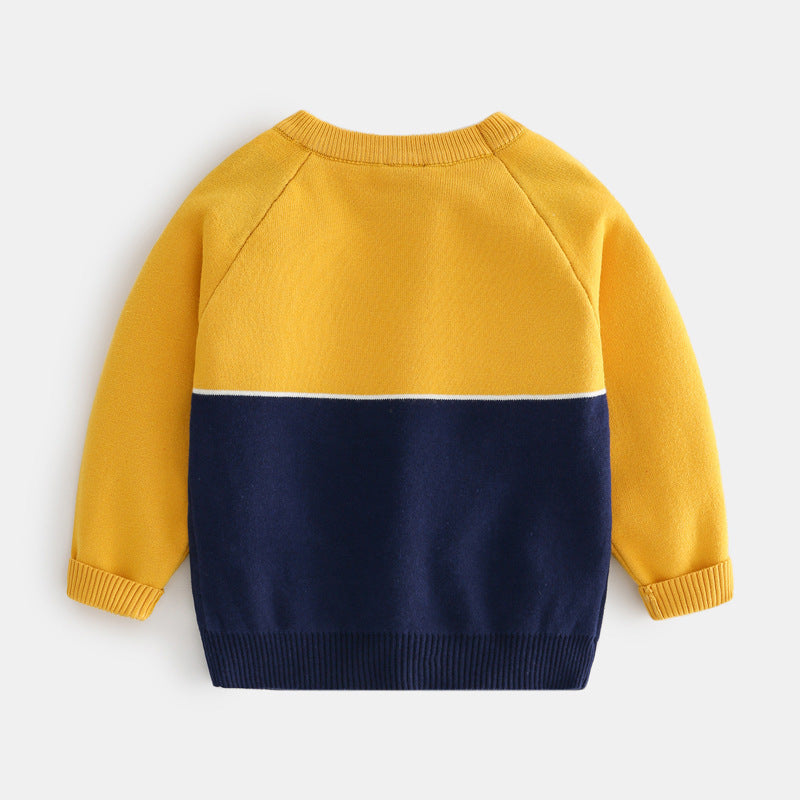 Colorblock Lion Pattern Boy Toddler Knit Sweater - PrettyKid