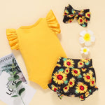 Baby Girl Letter & Bee Print Jumpsuit And Briefs With Headband Cheap Baby Outfit Sets - PrettyKid