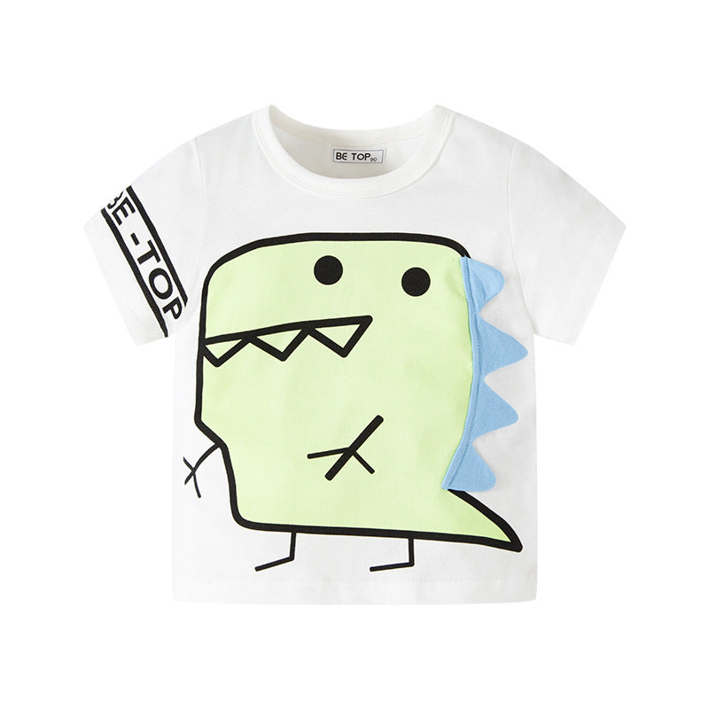 Boy Cartoon Dinosaur & Letter Printed Cotton T Shirt Wholesale Toddler T Shirts - PrettyKid