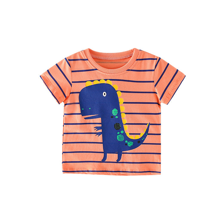Boy Striped Dinosaur Print T-Shirt Wholesale Kids T Shirts - PrettyKid