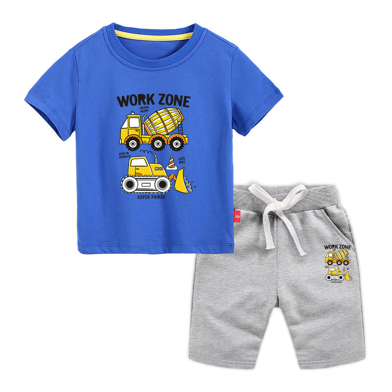 9M-12Y Short Sets For Boys Short Sleeve Truck Print Drawstring Kids Clothes Wholesale - PrettyKid