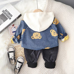 Bear Pattern Hooded Denim Coat And Pants Wholesale Toddler Clothing - PrettyKid