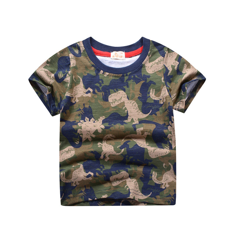 Boy Round Neck Dinosaur Print T Shirt Wholesale Toddler T Shirts - PrettyKid