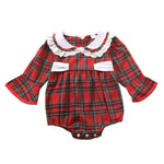 Christmas Doll Collar Plaid Flared Sleeve Wholesale Baby Bodysuits - PrettyKid