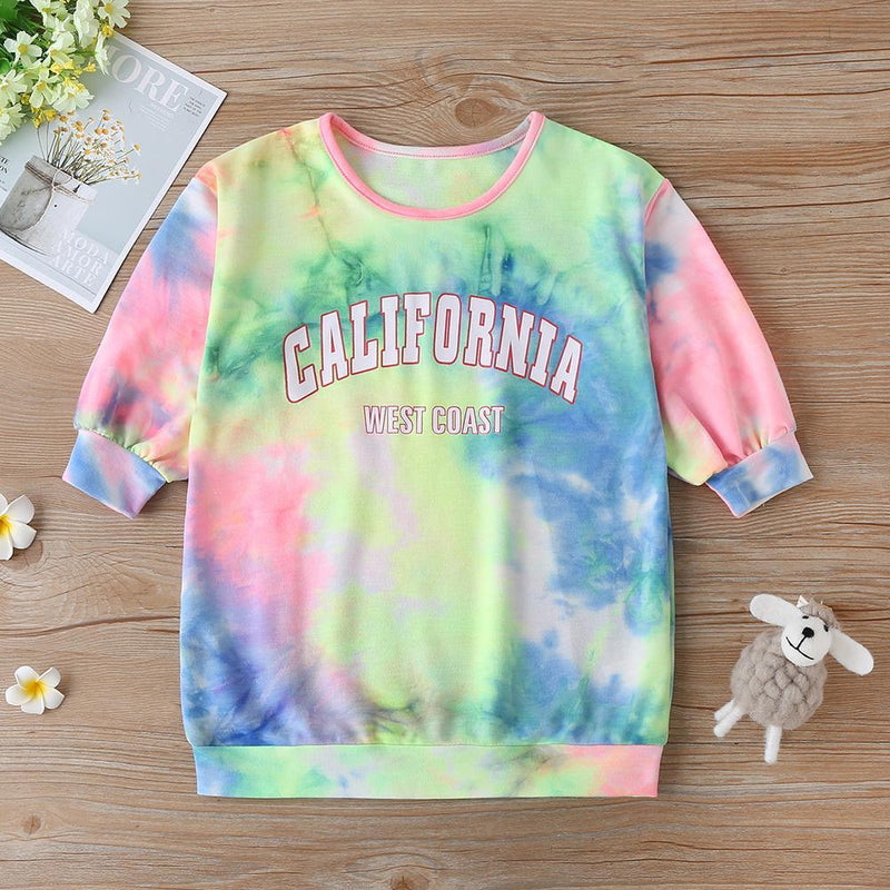 Girls California Letter Printed Tie Dye T-shirts Girls Clothing Wholesalers - PrettyKid