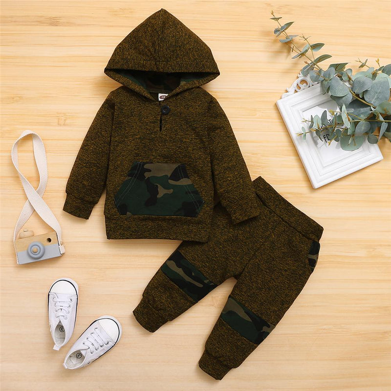 Baby Boys Camo Button Long Sleeve Hoode Top & Pants Buy Baby Clothes Wholesale - PrettyKid