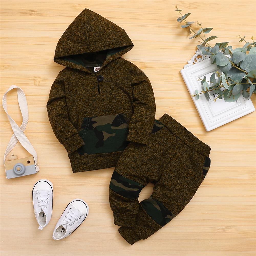 Baby Boys Camo Button Long Sleeve Hoode Top & Pants Buy Baby Clothes Wholesale - PrettyKid