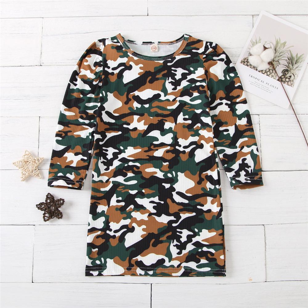 Girls Camo Crew Neck Daily Long T-shirts Wholesale Little Girls Clothes - PrettyKid