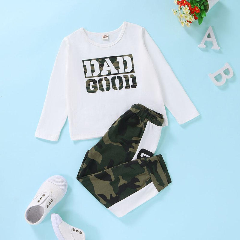 Boys Camo Dad Good Printed Long Sleeve Top & Pants Wholesale Toddler Boy Clothes - PrettyKid