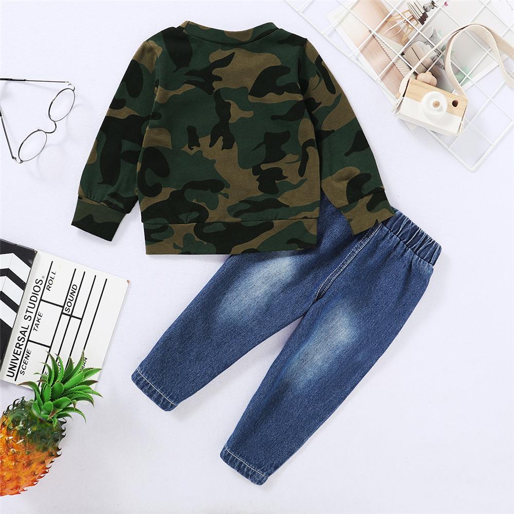 Boys Camo Daddy's Boy Printed Long Sleeve Top & Ripped Jeans Boutique Kids Clothes Wholesale - PrettyKid