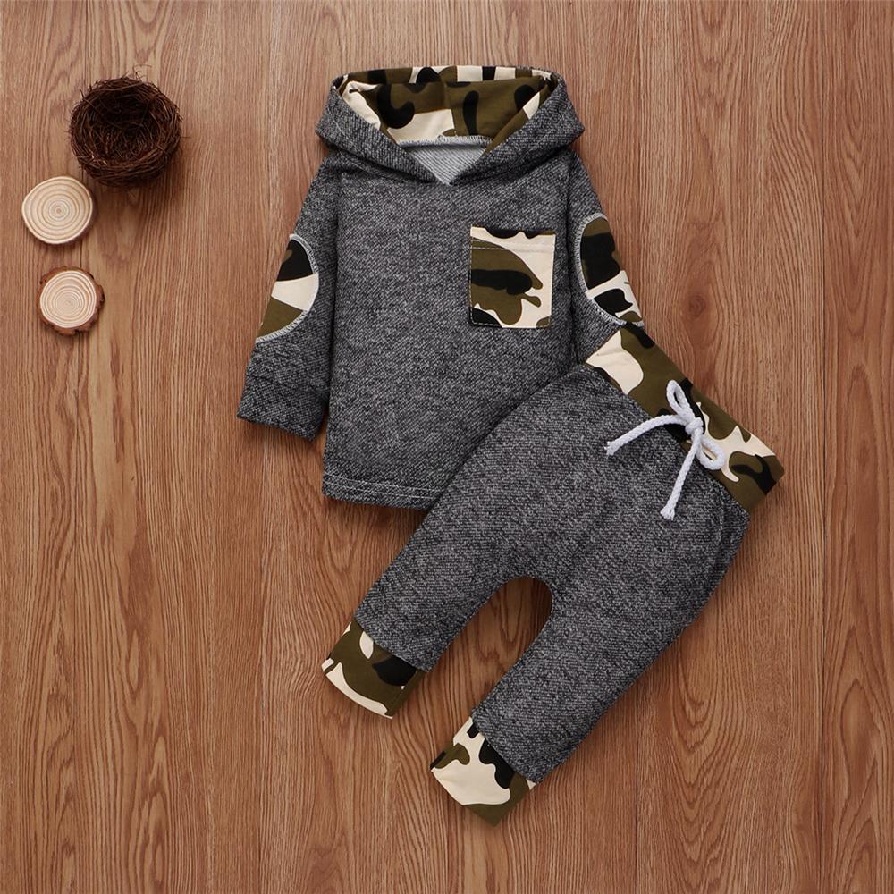 Baby Boys Camo Hooded Long Sleeve Cartoon Top & Pants Baby Wholesale - PrettyKid