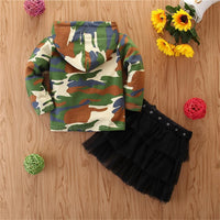 Girls Camo Hooded Long Sleeve Top & Tulle Skirt Kids Wholesale Clothing - PrettyKid