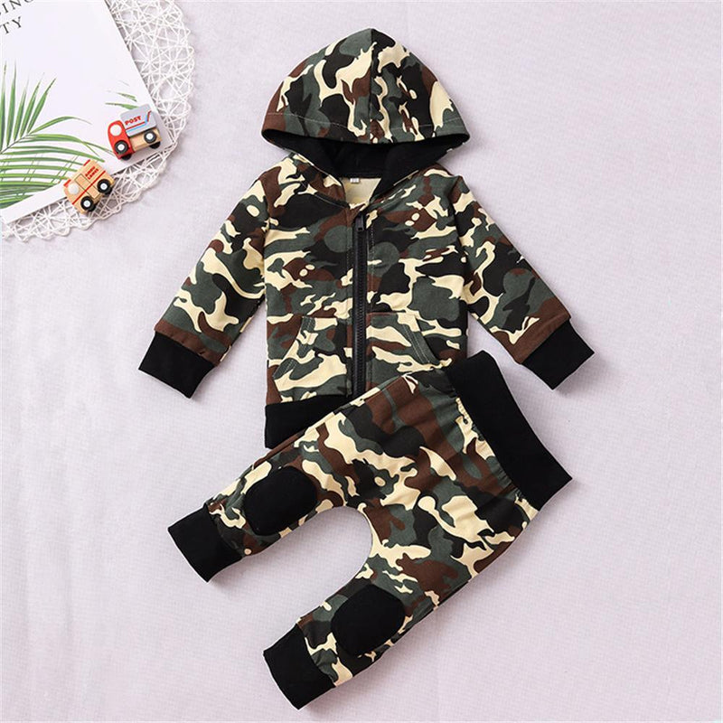 Baby Boys Camo Hooded Zipper Jacket & Pants Wholesale Baby Leggings - PrettyKid