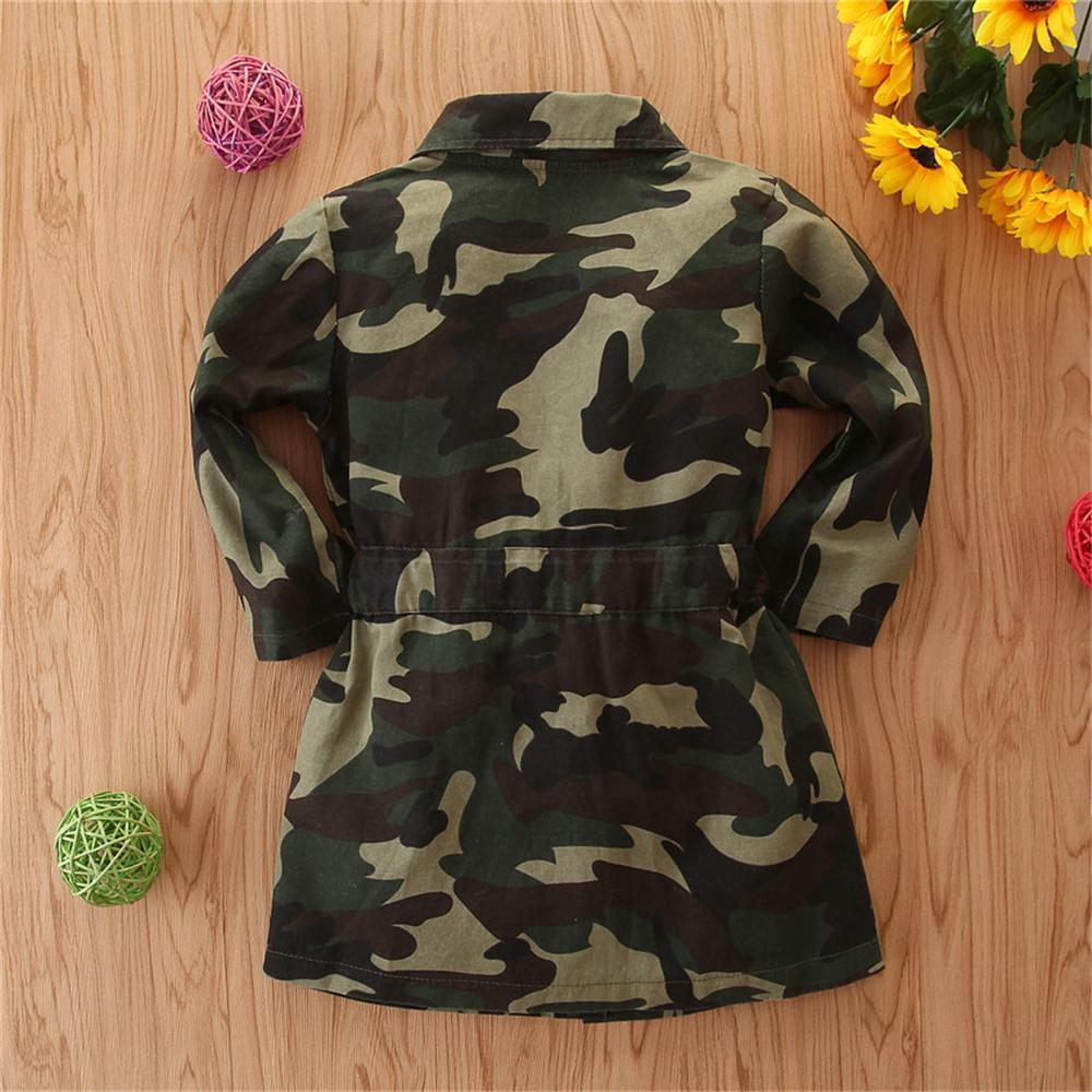 Girls Camo Lapel Button Long Sleeve Coats Wholesale - PrettyKid