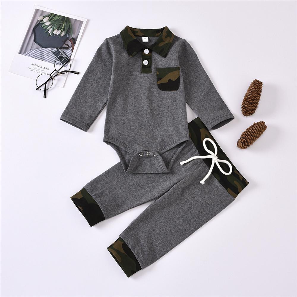 Baby Boys Camo Lapel Long Sleeve Romper & Pants Buy Baby Clothes Wholesale - PrettyKid