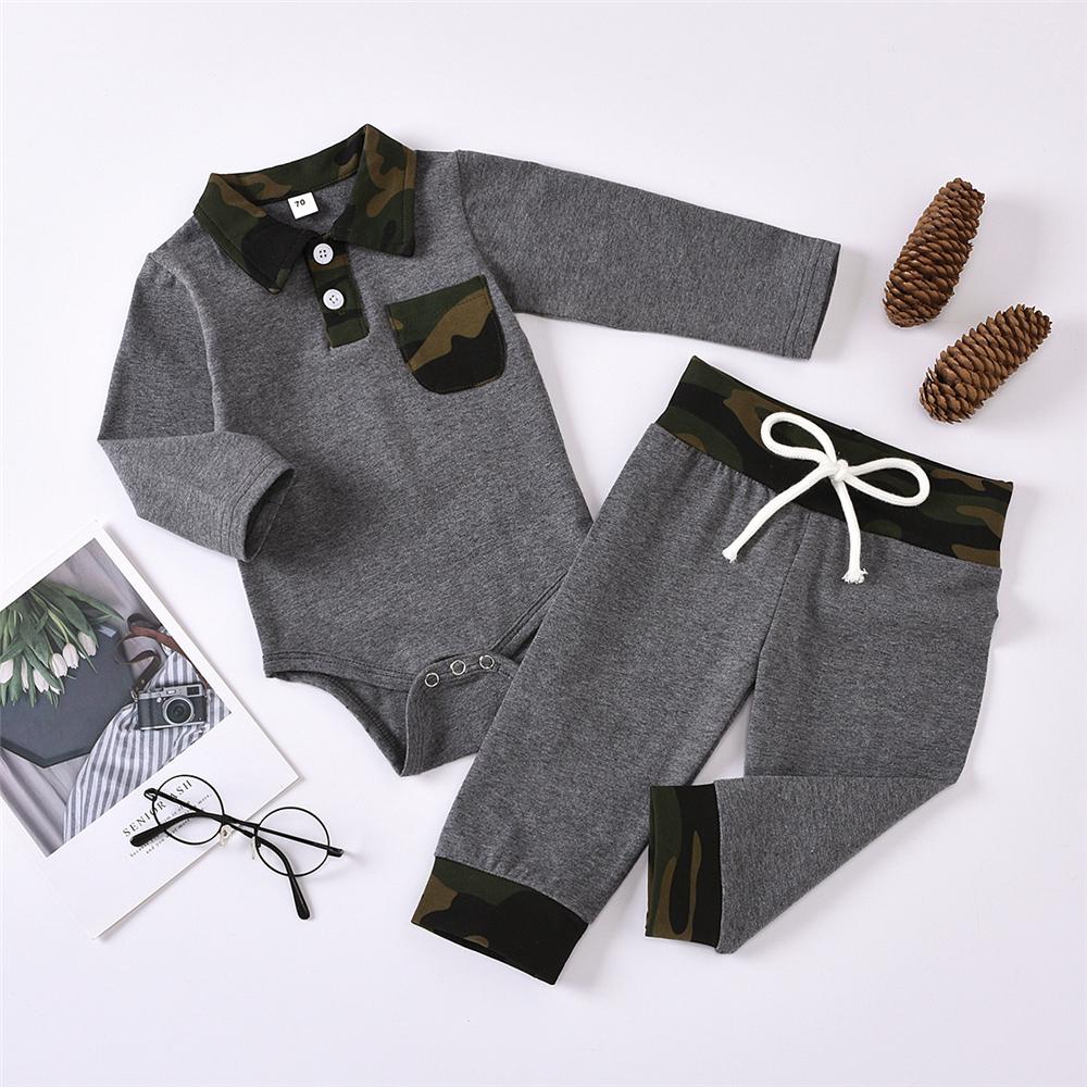 Baby Boys Camo Lapel Long Sleeve Romper & Pants Buy Baby Clothes Wholesale - PrettyKid