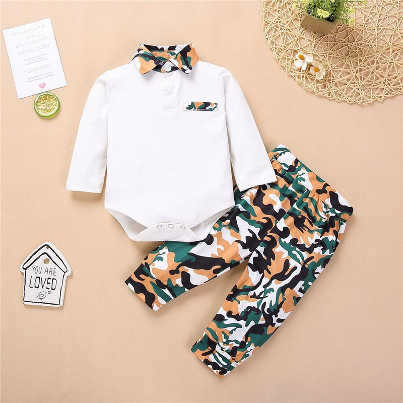 Baby Boys Camo Lapel Long Sleeve Romper & Trousers Baby Wholesale - PrettyKid