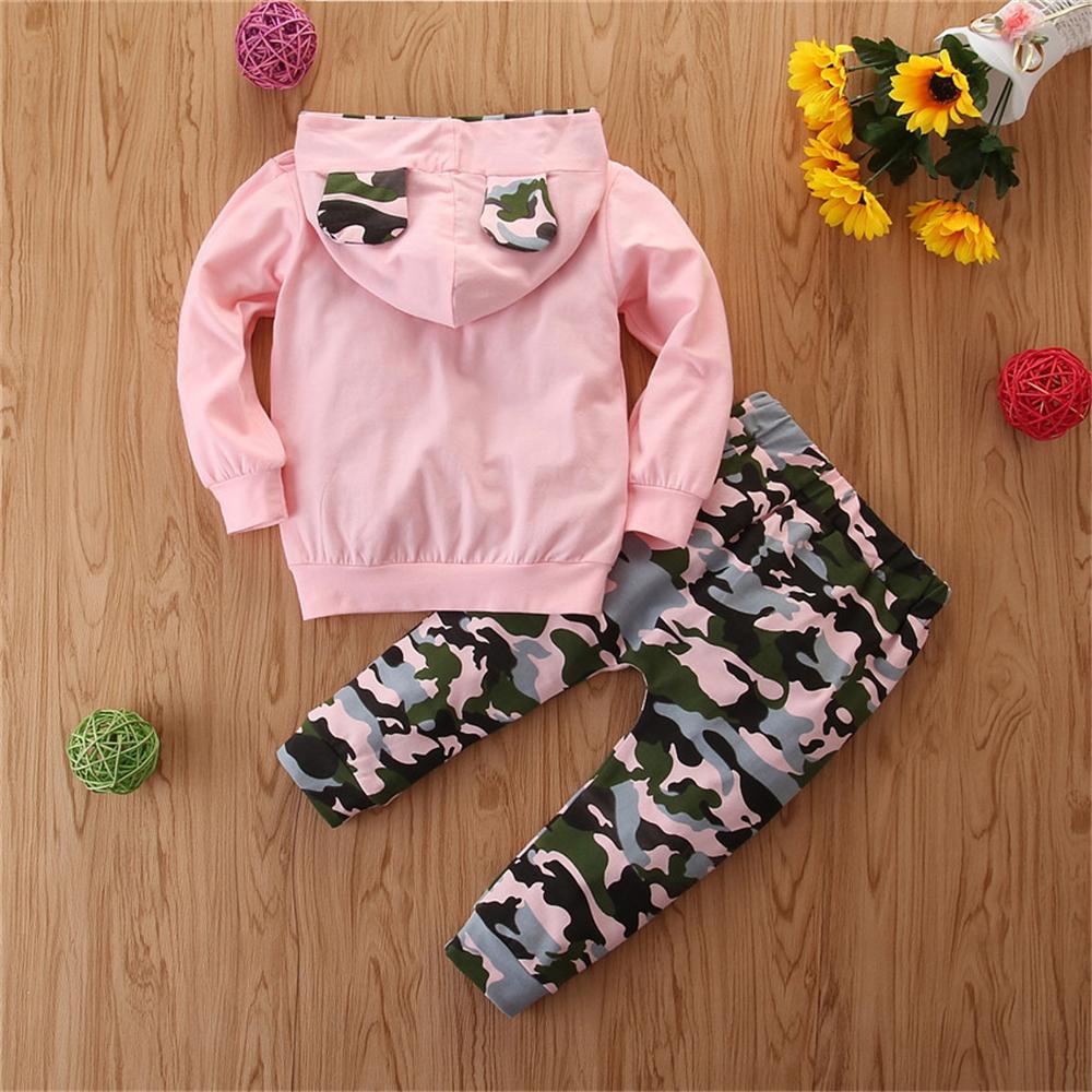 Baby Girls Camo Letter Print Hooded Long Sleeve Top & Pants Wholesale Baby - PrettyKid