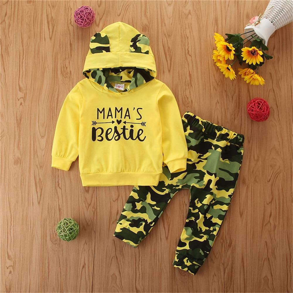 Baby Girls Camo Letter Print Hooded Long Sleeve Top & Pants Wholesale Baby - PrettyKid