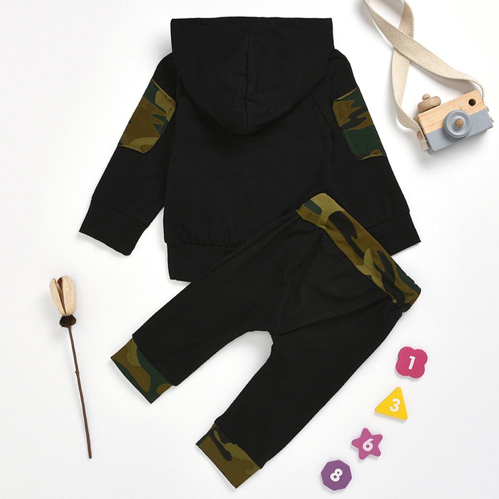 Baby Boys Camo Letter Printed Hooded Long Sleeve Top & Pants Wholesale - PrettyKid