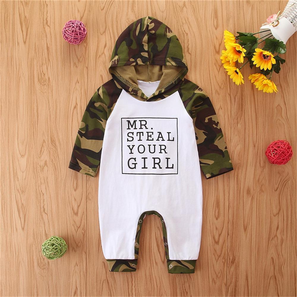 Baby Camo Letter Printed Hooded Romper Newborn Baby Clothes Wholesale - PrettyKid