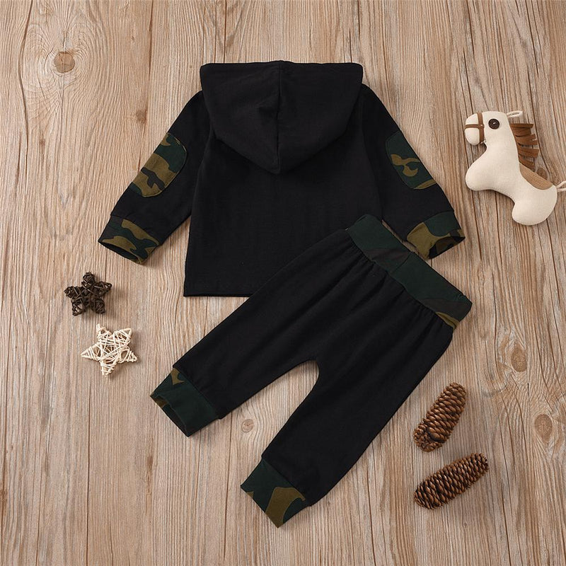Baby Boys Camo Letter Printed Hooded Top & Pants Baby Wholesales - PrettyKid