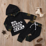 Baby Boys Camo Letter Printed Hooded Top & Pants Baby Wholesales - PrettyKid