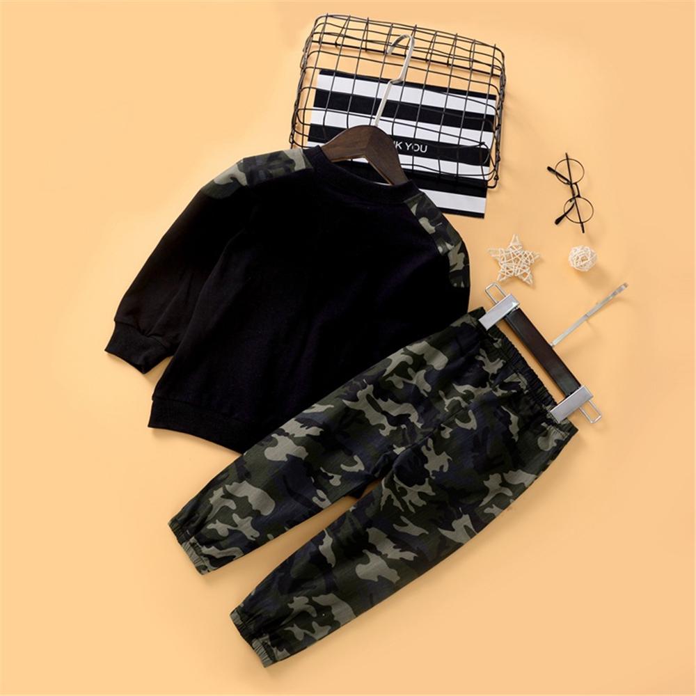 Boys Camo Letter Printed Long Sleeve Top & Pants Boy Wholesale Clothing - PrettyKid