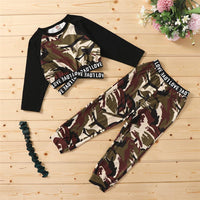 Girls Camo Letter Printed Long Sleeve Top & Pants Girl T Shirts Wholesale - PrettyKid