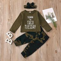 Girls Camo Letter Printed Long Sleeve Top & Pants Wholesale Girls - PrettyKid