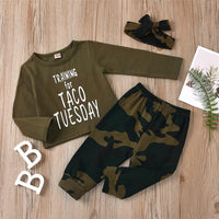 Girls Camo Letter Printed Long Sleeve Top & Pants Wholesale Girls - PrettyKid