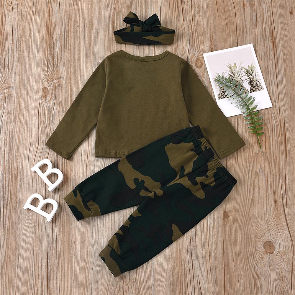 Girls Camo Letter Printed Long Sleeve Top & Pants Wholesale Girls - PrettyKid