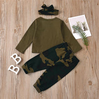 Girls Camo Letter Printed Long Sleeve Top & Pants Wholesale Girls - PrettyKid