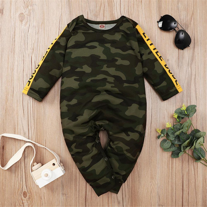 Baby Boys Camo Letter Printed Long Sleeve Wholesale Baby Rompers - PrettyKid