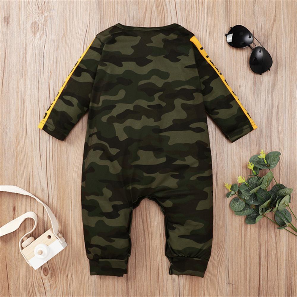 Baby Boys Camo Letter Printed Long Sleeve Wholesale Baby Rompers - PrettyKid