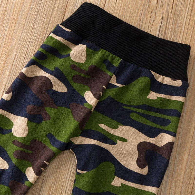 Baby Boys Camo Letter Printed Romper & Pants & Hat Baby Wholesale - PrettyKid