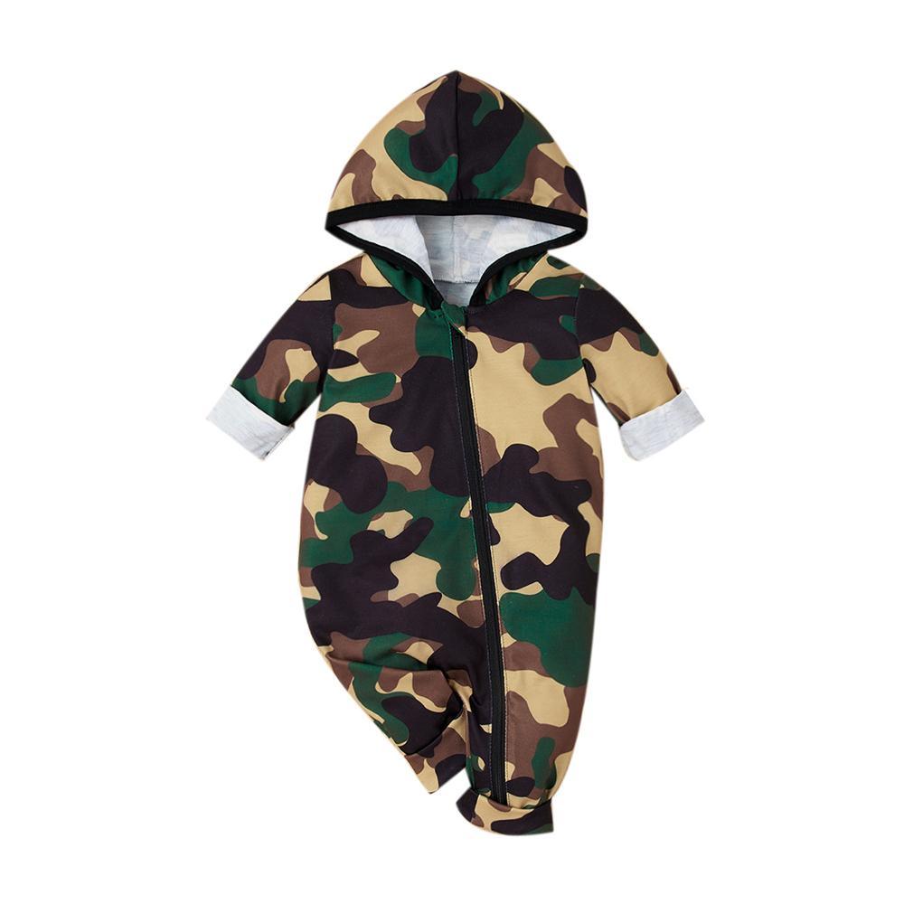 Baby Boys Camo Long Sleeve Hooded Romper Wholesale Baby Outfits - PrettyKid