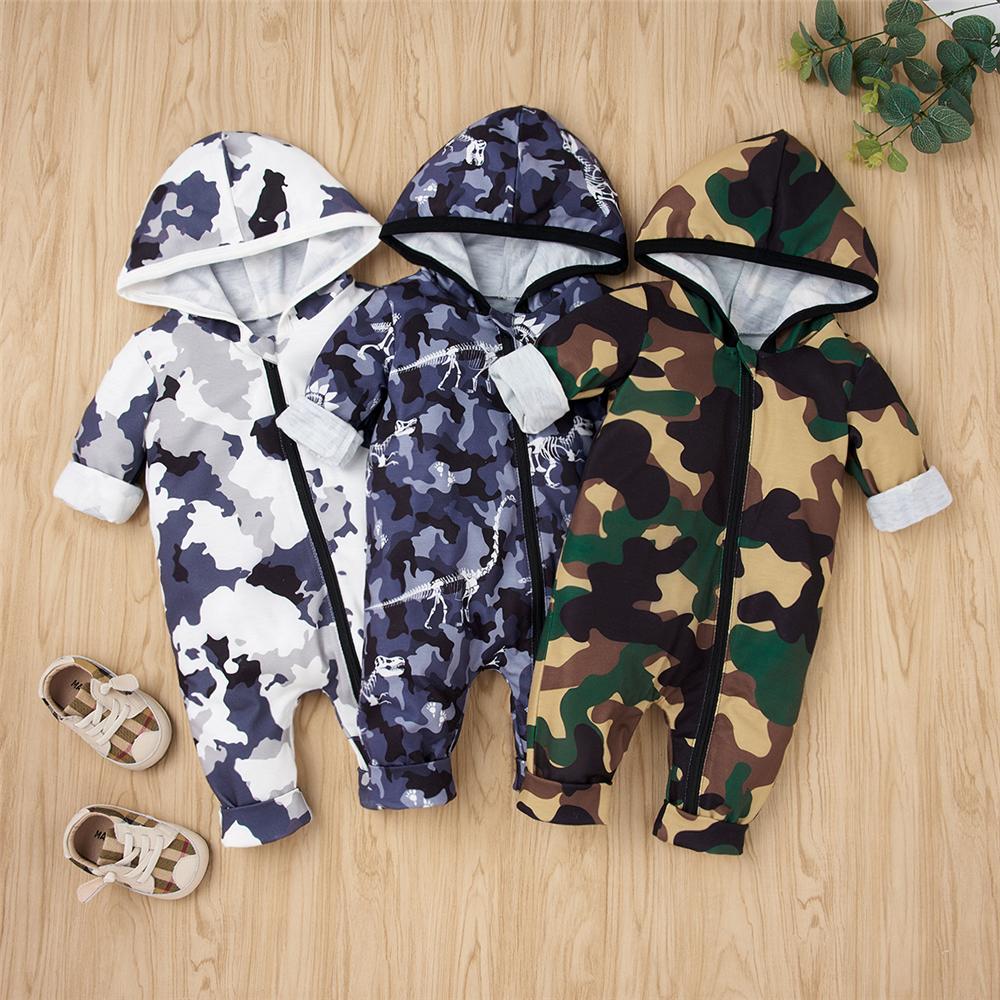 Baby Boys Camo Long Sleeve Hooded Romper Wholesale Baby Outfits - PrettyKid