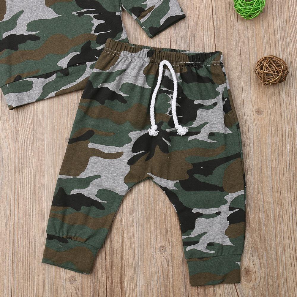 Boys Camo Printed Long Sleeve Casual Tops & Pants - PrettyKid