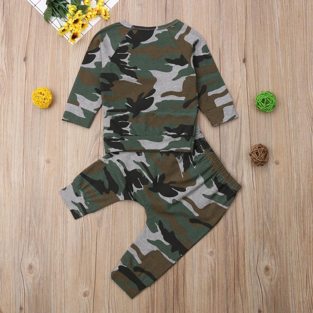 Boys Camo Printed Long Sleeve Casual Tops & Pants - PrettyKid